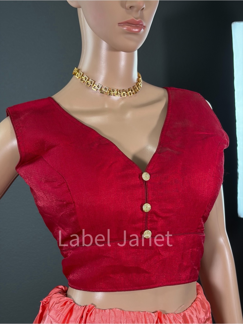 Red Button-Front Readymade blouse for saree Bust - 38”,Brand New